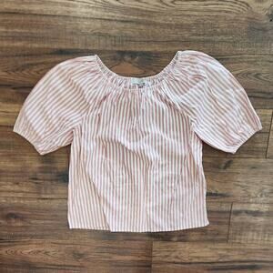 Loft Women's Striped Crew Neck Stretch Off the Shoulder Short Sleeve Top Medium